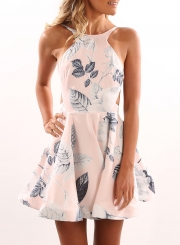 Halter Backless Floral Mini Dress