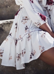 Off Shoulder 3/4 Sleeve Floral Mini Dress