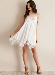 Sleeveless Irregular Lace Trim Dress