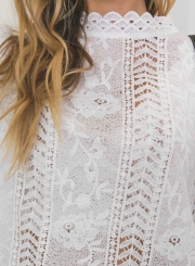 Mock Neck Long Sleeve Lace Blouse