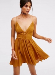 V Neck Sleeveless Mini Pleated Dress