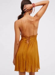 V Neck Sleeveless Mini Pleated Dress