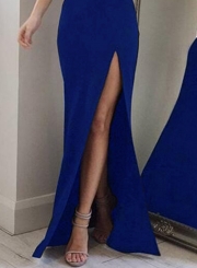 Fashion Off Shoulder Solid Color Slit Maxi Dress