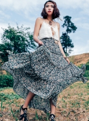 Fashion High Waist Floral Maxi Chiffon Skirt