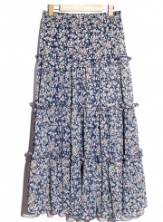 Fashion High Waist Floral Maxi Chiffon Skirt