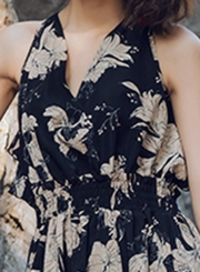 V Neck Sleeveless Backless Floral Maxi Dress