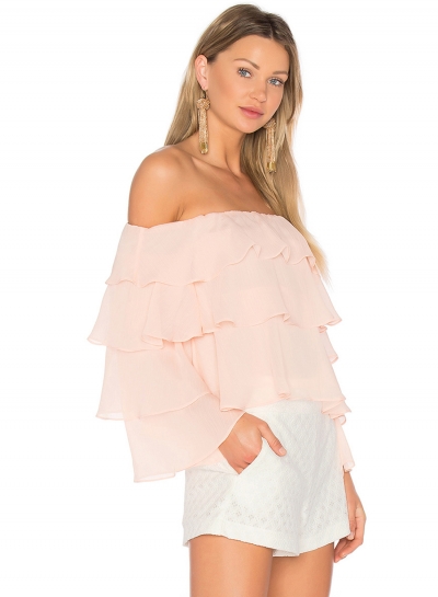 Off Shoulder Long Sleeve Ruffle Blouse zecalaba.com