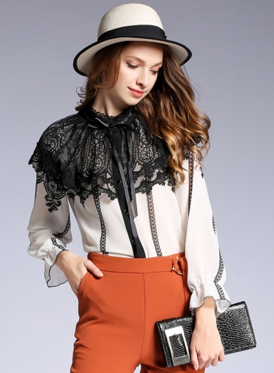 Fashion Long Sleeve Lace Button down Shirt zecalaba.com