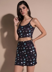 Casual 2 Piece Slim fit Printing Skirt Set