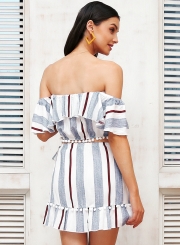 Women's Fashion Stripe Off Shoulder 2 Piece Skirt Set Dress Outfit