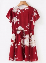 Fashion V Neck Short Sleeve Floral Mini Dress