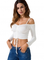 Fashion Off Shoulder Long Sleeve Crop Top