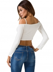 Fashion Off Shoulder Long Sleeve Crop Top