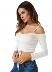 Fashion Off Shoulder Long Sleeve Crop Top