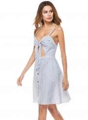 Spaghetti Strap Knot front Stripe Dress