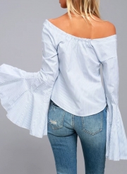 Fashion Stripe Off Shoulder Flare Sleeve Shirt