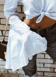 Fashion Stripe Off Shoulder Flare Sleeve Shirt