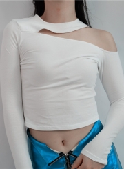 One Shoulder Long Sleeve Crop Top