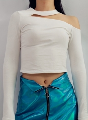 One Shoulder Long Sleeve Crop Top