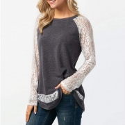 Casual Long Sleeve Lace Loose Fit Tee