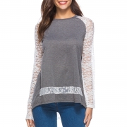 Casual Long Sleeve Lace Loose Fit Tee