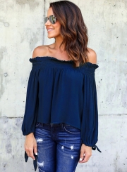 Fashion Off Shoulder Long Sleeve Chiffon Blouse