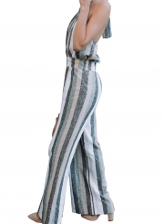 Fashion Backless Halter Striped Jumpsuits