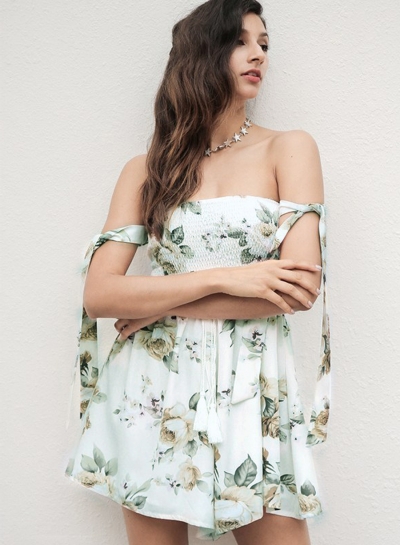 Strapless Sleeveless Bandage Floral Printed Romper