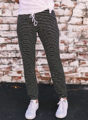 Stripe Drawstring Waist Casual Ankle Pants