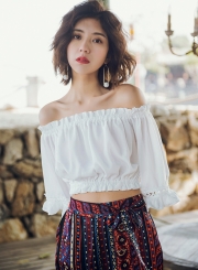 Slash Neck off Shoulder Flounce Blouses