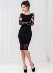 Fashion Long Sleeve Lace Slim Party Dress