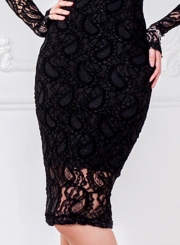 Fashion Long Sleeve Lace Slim Party Dress