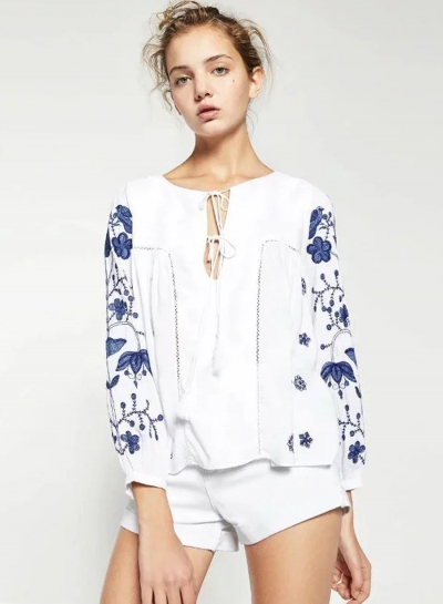 Fashion Long Sleeve Floral Embroidered Blouse zecalaba.com