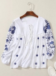 Fashion Long Sleeve Floral Embroidered Blouse