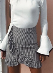 Fashion High Waist Flounce Mini Striped Skirt