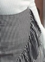 Fashion High Waist Flounce Mini Striped Skirt