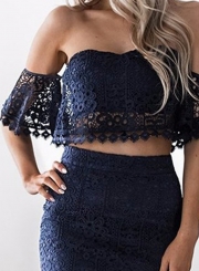 Women's Fashion Crop Top Lace 2 Piece Mermaid Skirt Set Dress Outfit