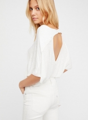 V Neck Short Sleeve Backless Loose Tee