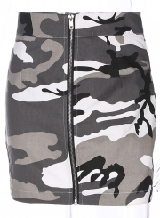 Fashion front Zip Camouflage Skirt