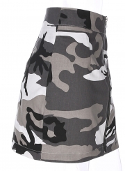 Fashion front Zip Camouflage Skirt