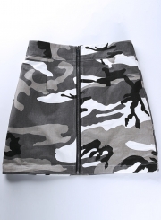 Fashion front Zip Camouflage Skirt