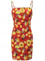 Sexy Fruit Printed Spaghetti Strap Backless Slim Dress