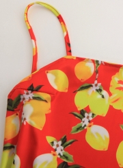 Sexy Fruit Printed Spaghetti Strap Backless Slim Dress