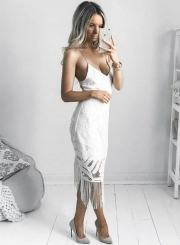 Fashion Tassel Backless Lace Dress