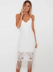 Fashion Tassel Backless Lace Dress