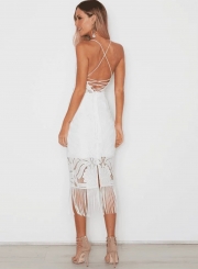 Fashion Tassel Backless Lace Dress