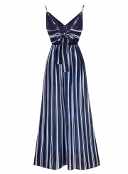 Striped Slit Bow Back Maxi Dress