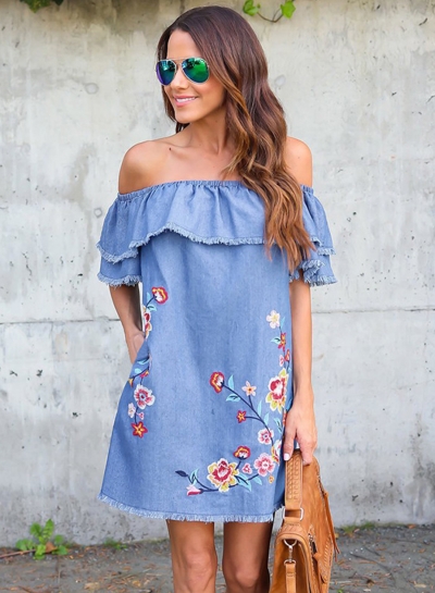 Off Shoulder Embroidered Dress