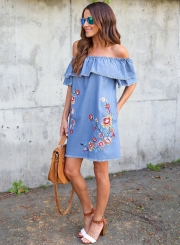 Off Shoulder Embroidered Dress