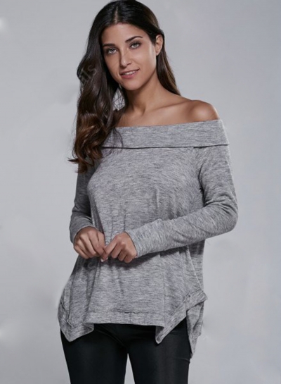 Off Shoulder Long sleeve Irregular Tee Shirt zecalaba.com